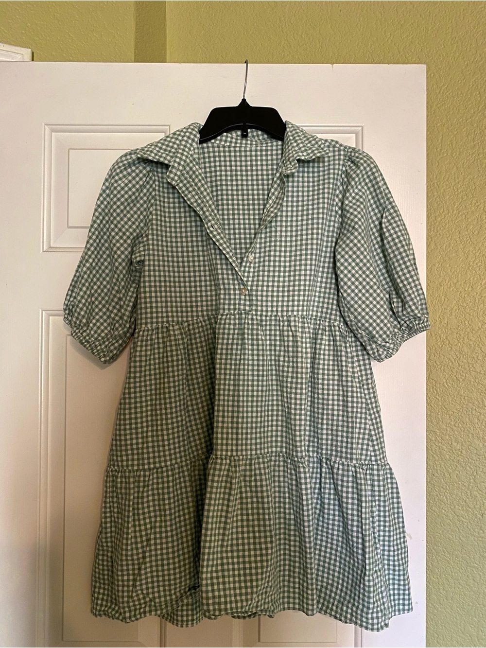 Green Gingham Tiered Shirt Dress - Classic & Comfortable